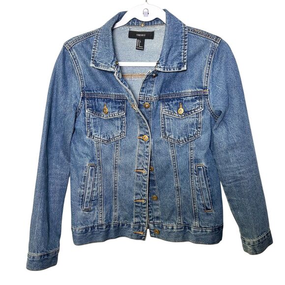 Forever 21 stone wash denim trucker jacket 100% cotton 90s Y2K Size S - Picture 1 of 6